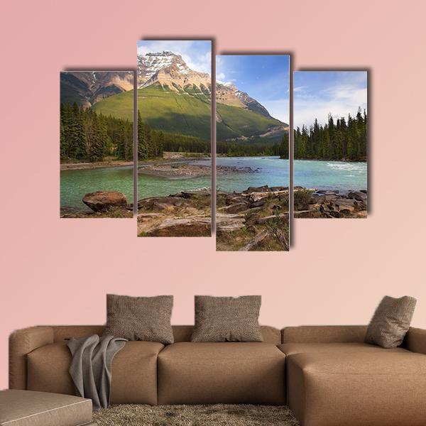 River Flowing In Canadian Rockies Canvas Wall Art-4 Pop-Gallery Wrap-50" x 32"-Tiaracle