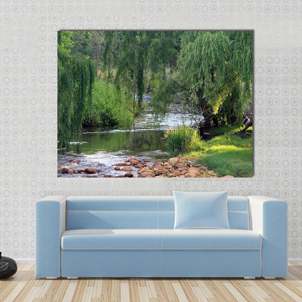 River Flowing Past Willow Trees Canvas Wall Art-3 Horizontal-Gallery Wrap-25" x 16"-Tiaracle