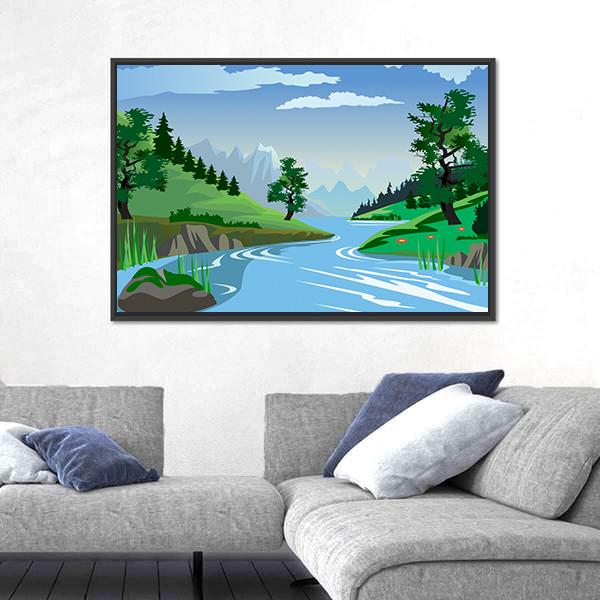 River Flowing Through A Valley Panoramic Canvas Wall Art-1 Piece-36" x 12"-Tiaracle