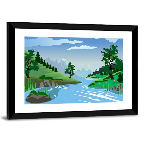 River Flowing Through A Valley Panoramic Canvas Wall Art-1 Piece-36" x 12"-Tiaracle