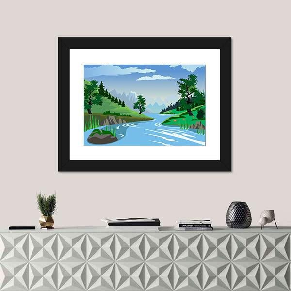 River Flowing Through A Valley Panoramic Canvas Wall Art-1 Piece-36" x 12"-Tiaracle