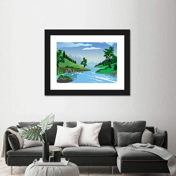 River Flowing Through A Valley Panoramic Canvas Wall Art-1 Piece-36" x 12"-Tiaracle
