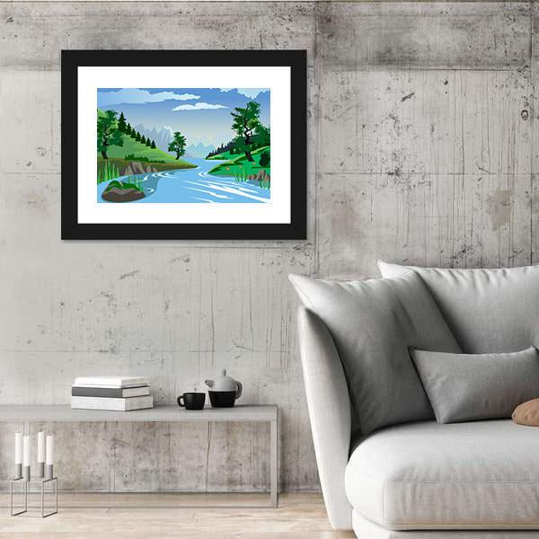 River Flowing Through A Valley Panoramic Canvas Wall Art-1 Piece-36" x 12"-Tiaracle