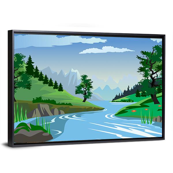 River Flowing Through A Valley Panoramic Canvas Wall Art-1 Piece-36" x 12"-Tiaracle