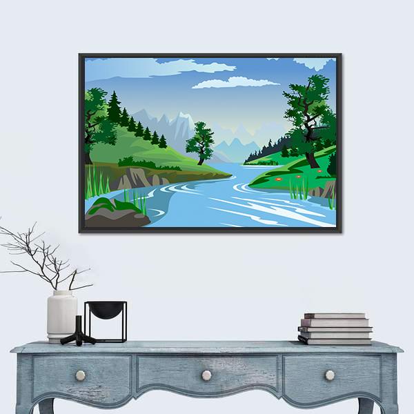 River Flowing Through A Valley Panoramic Canvas Wall Art-1 Piece-36" x 12"-Tiaracle