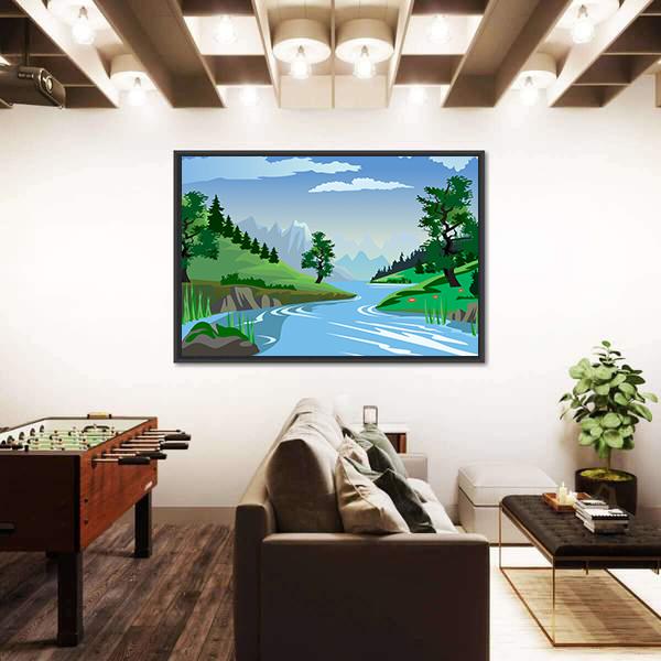 River Flowing Through A Valley Panoramic Canvas Wall Art-1 Piece-36" x 12"-Tiaracle