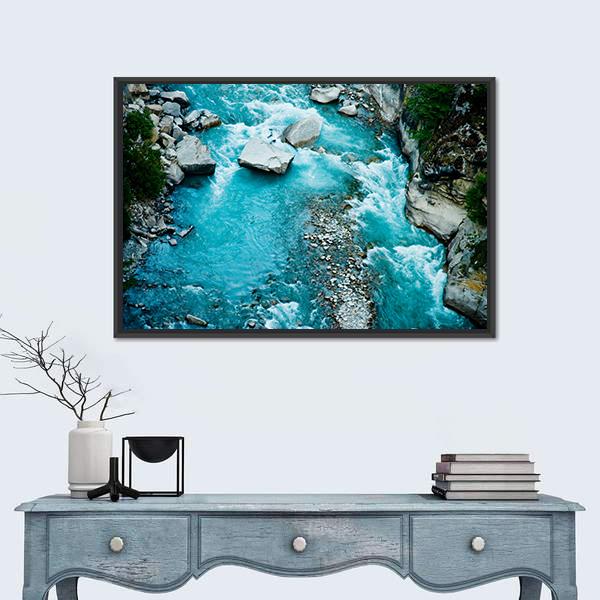 River Ganga In Valley Canvas Wall Art-1 Piece-Floating Frame-24" x 16"-Tiaracle
