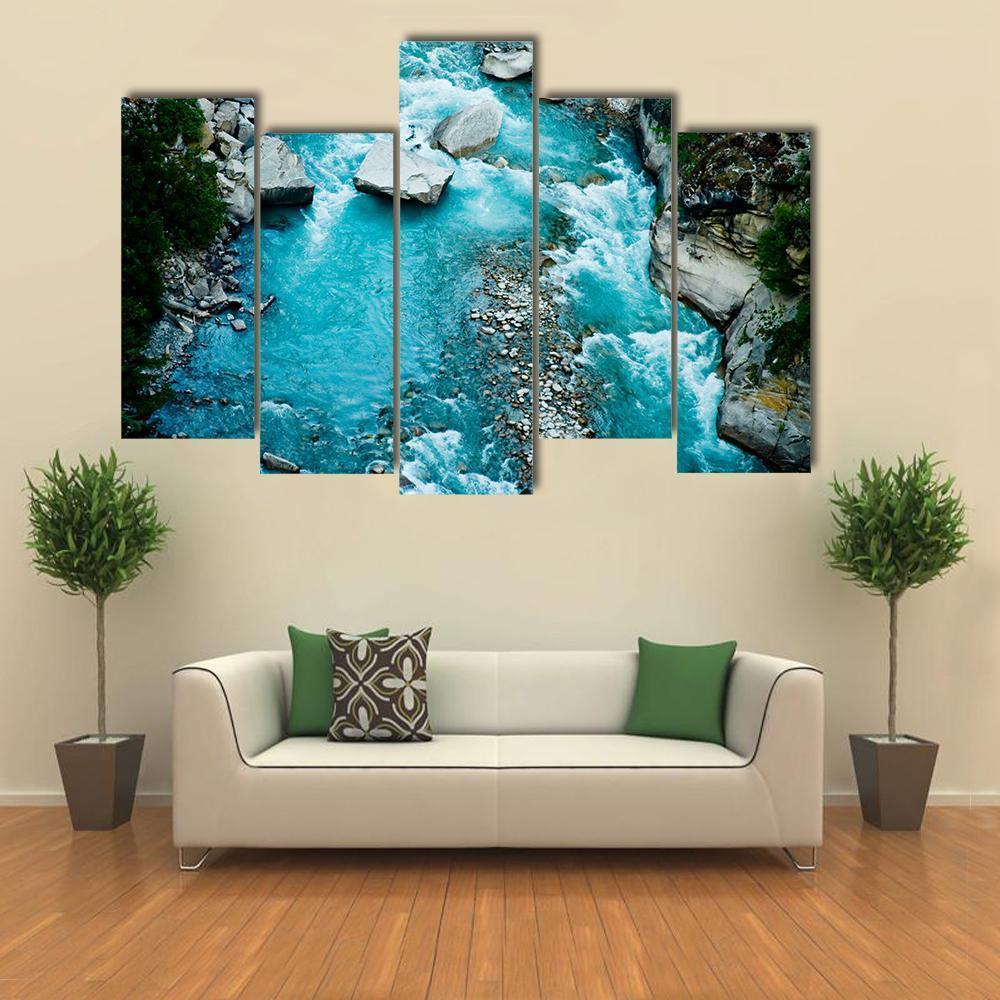 River Ganga In Valley Canvas Wall Art-5 Pop-Gallery Wrap-47" x 32"-Tiaracle