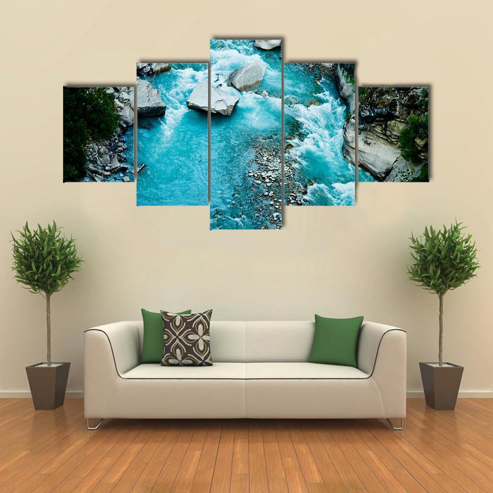 River Ganga In Valley Canvas Wall Art-5 Star-Gallery Wrap-62" x 32"-Tiaracle