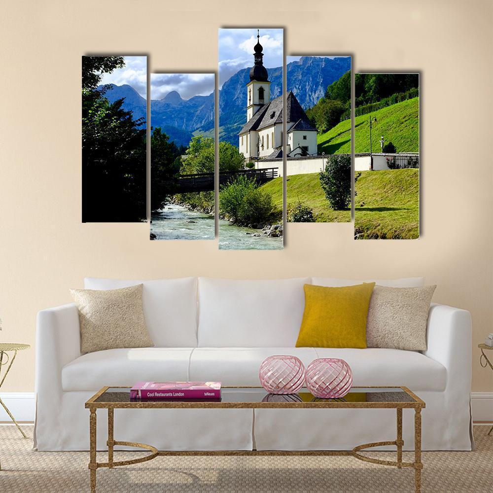 River In Berchtesgaden Canvas Wall Art-5 Pop-Gallery Wrap-47" x 32"-Tiaracle