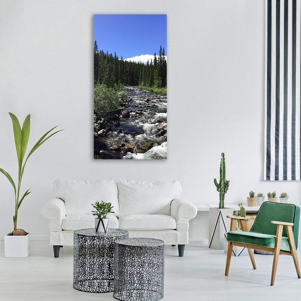 River In Forest Landscape Vertical Canvas Wall Art-3 Vertical-Gallery Wrap-12" x 25"-Tiaracle