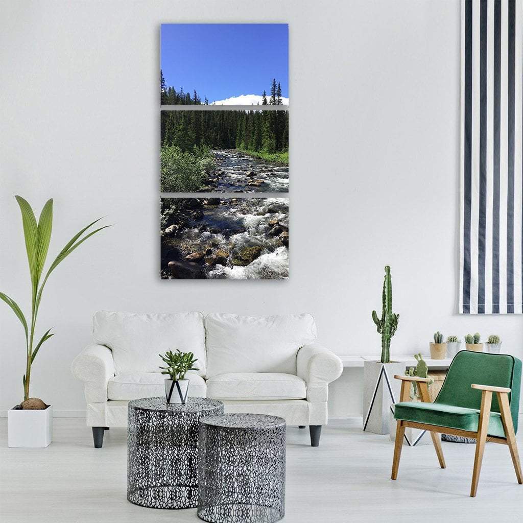 River In Forest Landscape Vertical Canvas Wall Art-3 Vertical-Gallery Wrap-12" x 25"-Tiaracle