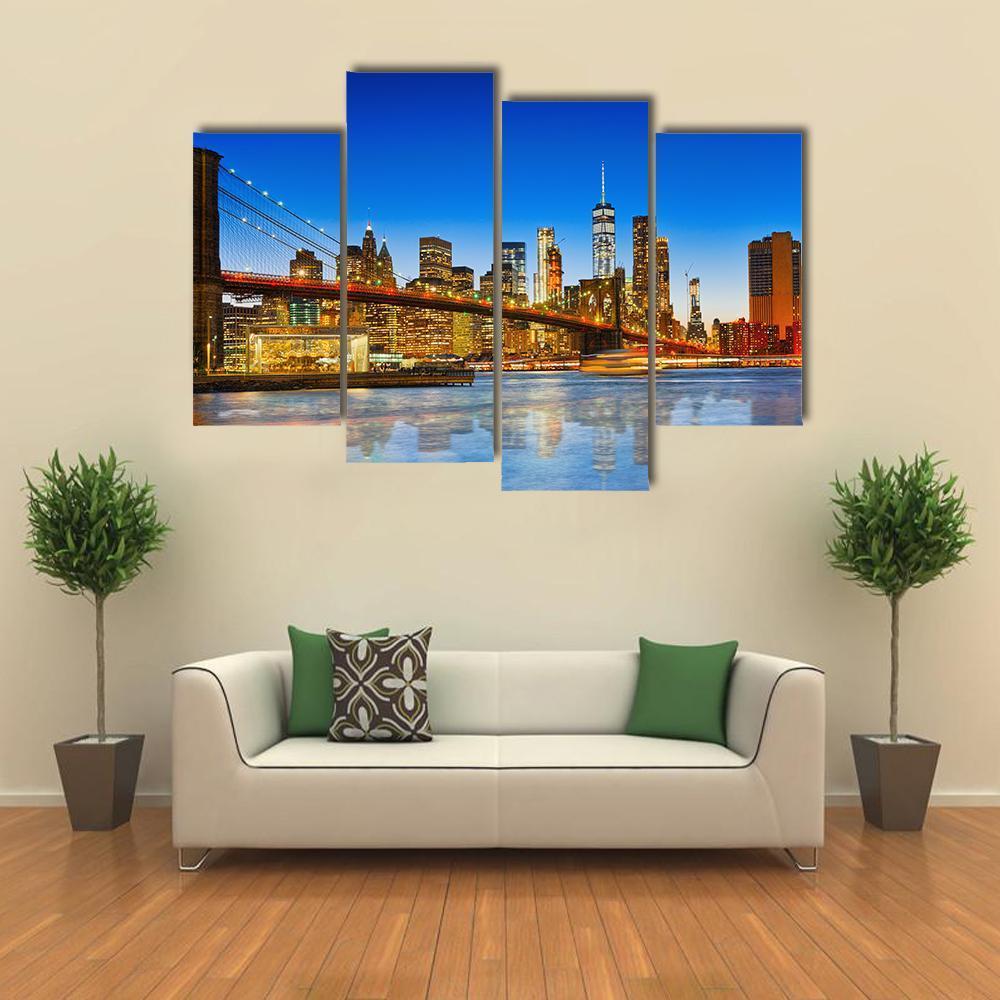 NY City From River Canvas Wall Art-4 Pop-Gallery Wrap-50" x 32"-Tiaracle