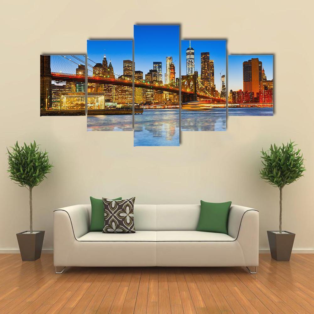 NY City From River Canvas Wall Art-5 Pop-Gallery Wrap-47" x 32"-Tiaracle