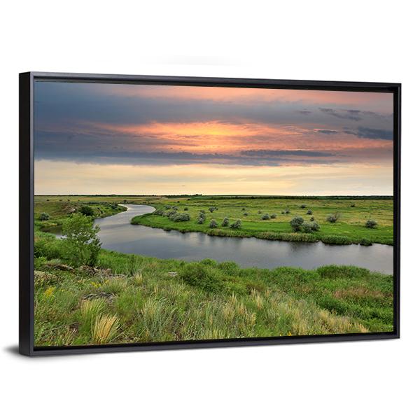 River In Steppe Canvas Wall Art-3 Horizontal-Gallery Wrap-25" x 16"-Tiaracle