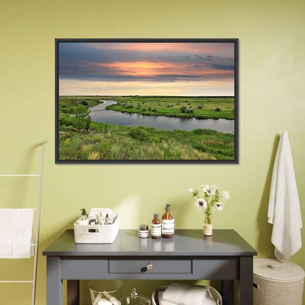 River In Steppe Canvas Wall Art-1 Piece-Floating Frame-24" x 16"-Tiaracle