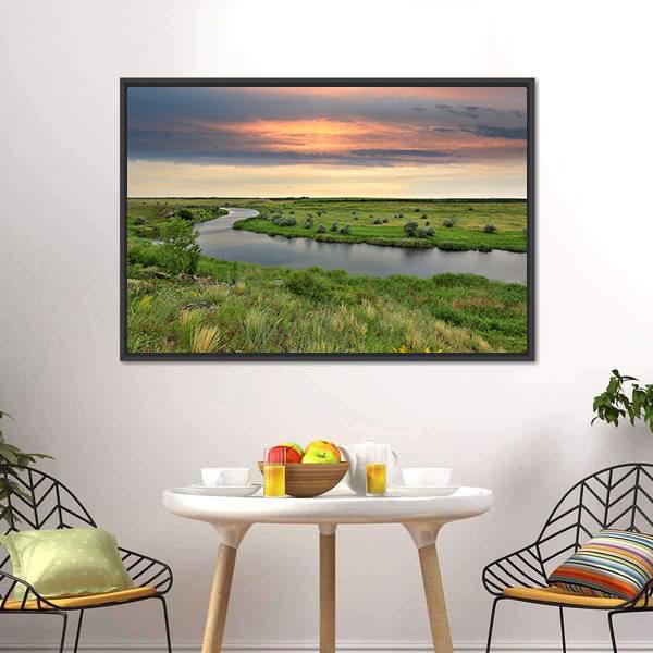 River In Steppe Canvas Wall Art-3 Horizontal-Gallery Wrap-25" x 16"-Tiaracle