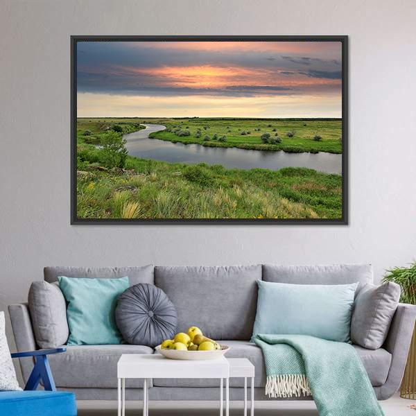 River In Steppe Canvas Wall Art-3 Horizontal-Gallery Wrap-25" x 16"-Tiaracle