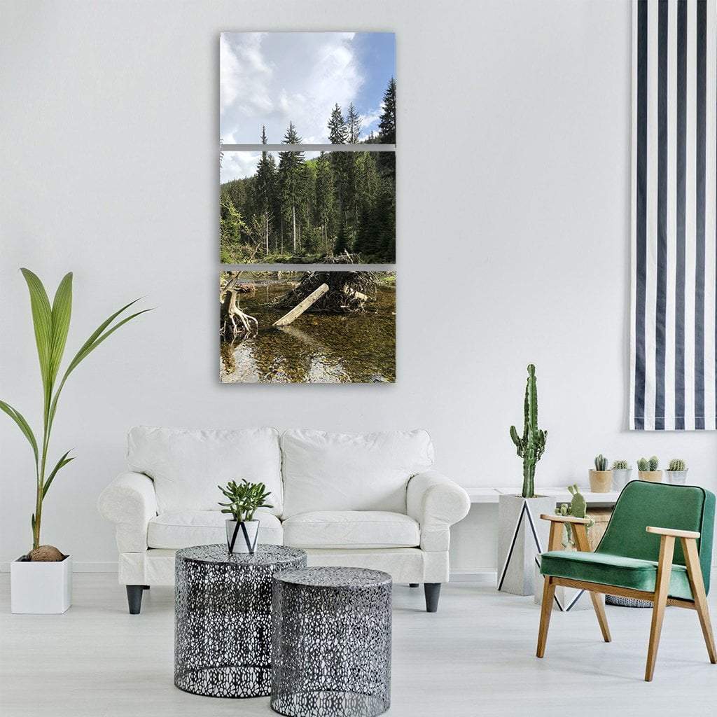 River In Summer Tree Vertical Canvas Wall Art-3 Vertical-Gallery Wrap-12" x 25"-Tiaracle