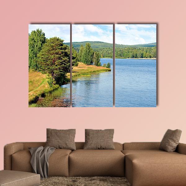 River In Sweden On Bright Summer Day Canvas Wall Art-5 Pop-Gallery Wrap-47" x 32"-Tiaracle