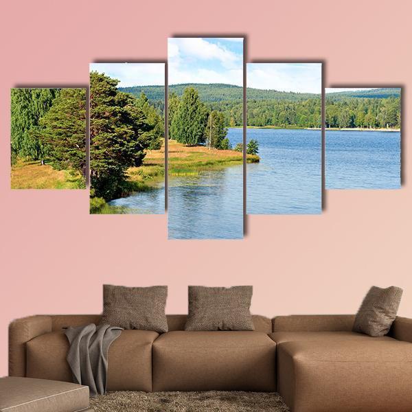 River In Sweden On Bright Summer Day Canvas Wall Art-5 Star-Gallery Wrap-62" x 32"-Tiaracle