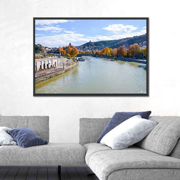 River In Tbilisi Canvas Wall Art-3 Horizontal-Gallery Wrap-25" x 16"-Tiaracle