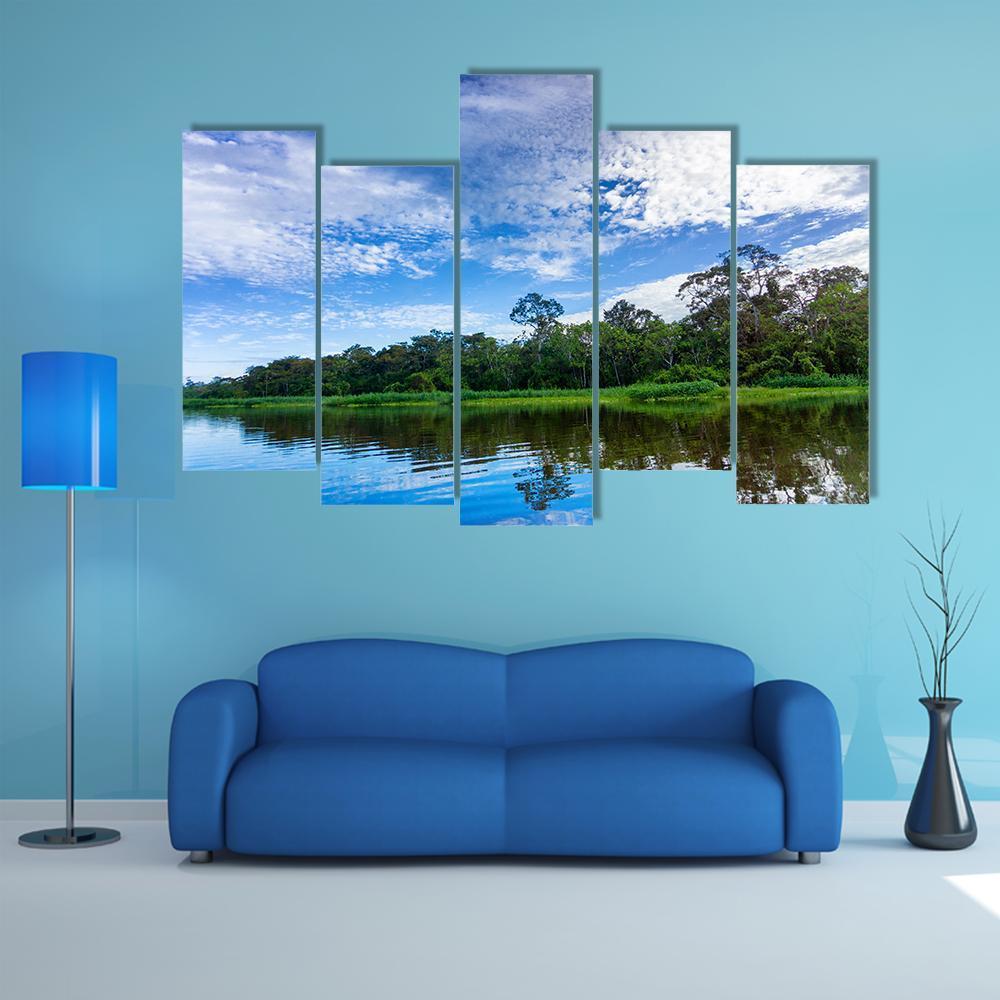 River In The Amazon Rain Forest Canvas Wall Art-5 Pop-Gallery Wrap-47" x 32"-Tiaracle