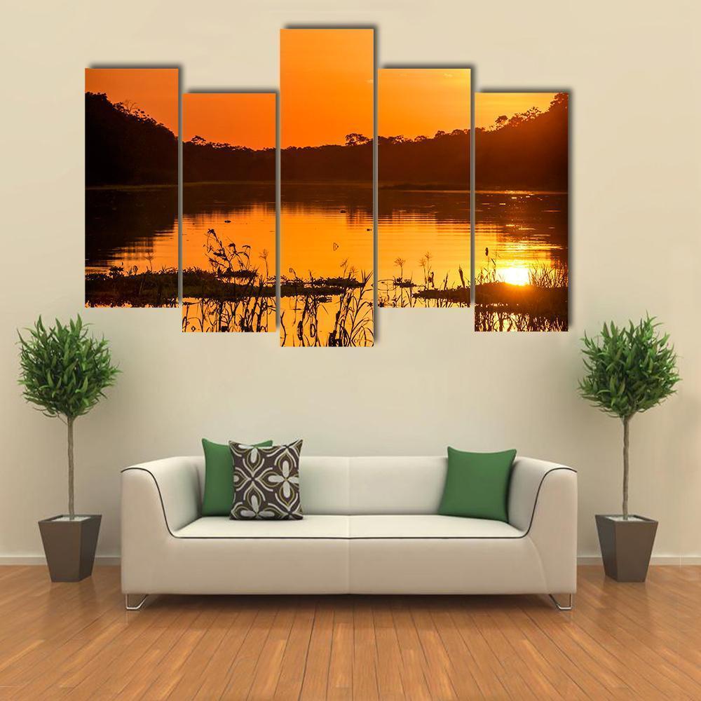 River In The Amazon Rainforest At Dusk Canvas Wall Art-5 Pop-Gallery Wrap-47" x 32"-Tiaracle
