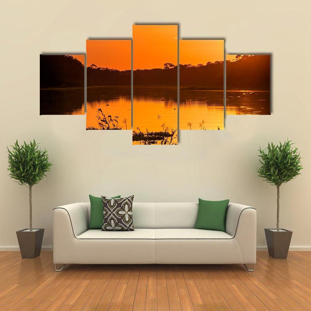 River In The Amazon Rainforest At Dusk Canvas Wall Art-5 Star-Gallery Wrap-62" x 32"-Tiaracle