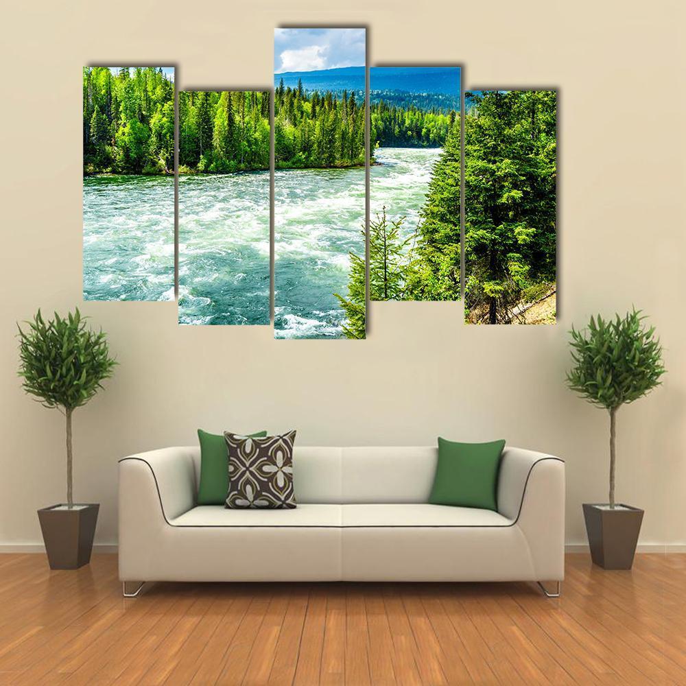 River In Wells Gray Provincial Park In Cariboo Mountains Canvas Wall Art-5 Pop-Gallery Wrap-47" x 32"-Tiaracle