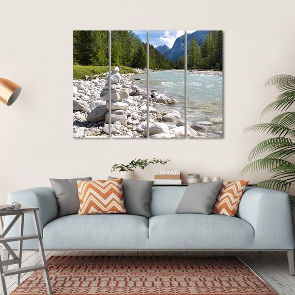 River Isar At Alps Mountains Canvas Wall Art-4 Horizontal-Gallery Wrap-34" x 24"-Tiaracle