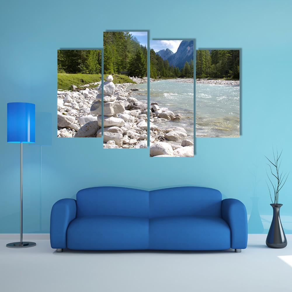 River Isar At Alps Mountains Canvas Wall Art-4 Pop-Gallery Wrap-50" x 32"-Tiaracle