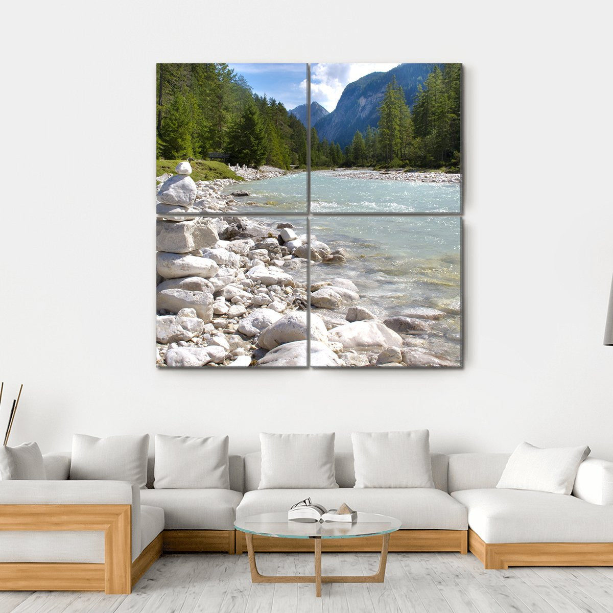 River Isar At Alps Mountains Canvas Wall Art-4 Square-Gallery Wrap-17" x 17"-Tiaracle