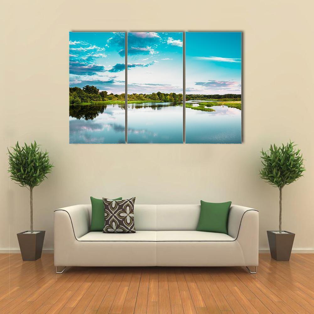 River Landscape In Belarus Canvas Wall Art-3 Horizontal-Gallery Wrap-37" x 24"-Tiaracle