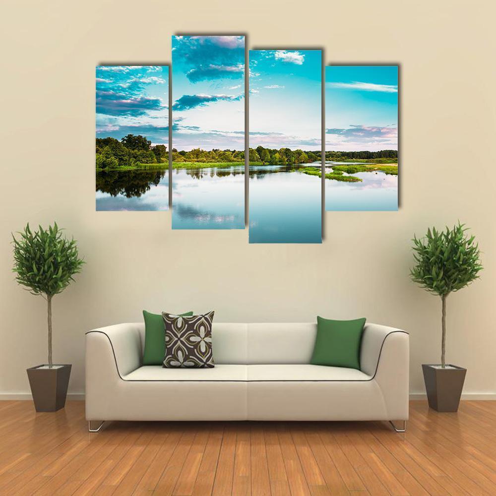 River Landscape In Belarus Canvas Wall Art-4 Pop-Gallery Wrap-50" x 32"-Tiaracle