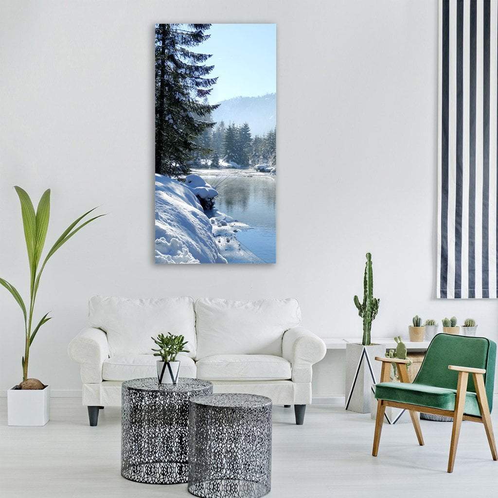 River Landscape In Winter Vertical Canvas Wall Art-3 Vertical-Gallery Wrap-12" x 25"-Tiaracle