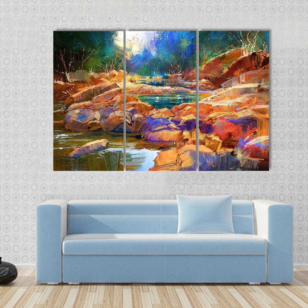 River Lines With Colorful Stones Canvas Wall Art-3 Horizontal-Gallery Wrap-37" x 24"-Tiaracle