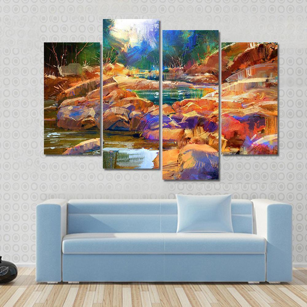 River Lines With Colorful Stones Canvas Wall Art-4 Pop-Gallery Wrap-50" x 32"-Tiaracle