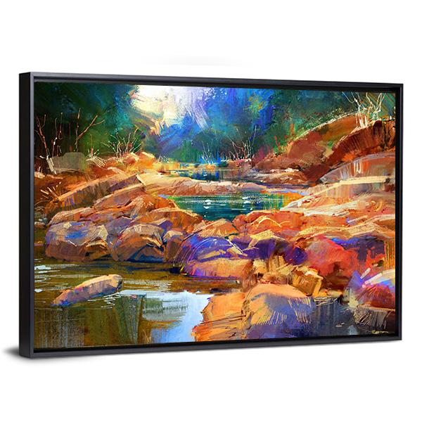 River Lines With Colorful Stones Canvas Wall Art-3 Horizontal-Gallery Wrap-25" x 16"-Tiaracle