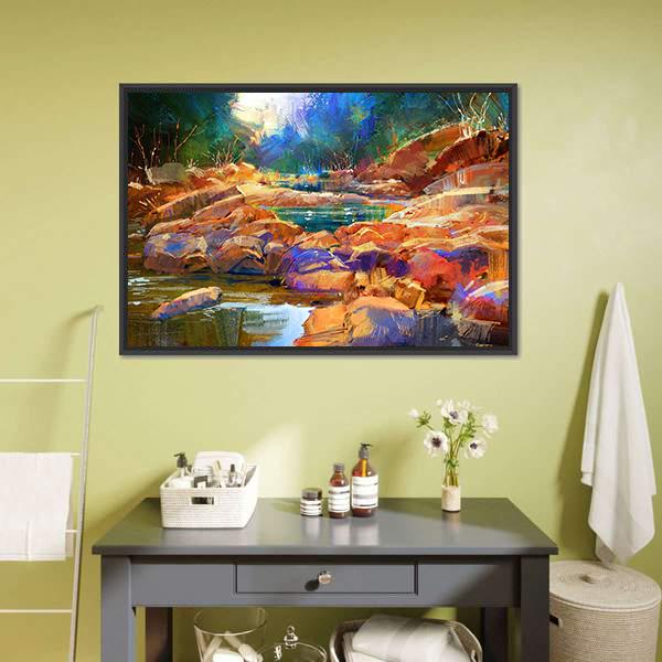 River Lines With Colorful Stones Canvas Wall Art-1 Piece-Floating Frame-24" x 16"-Tiaracle