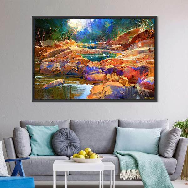 River Lines With Colorful Stones Canvas Wall Art-3 Horizontal-Gallery Wrap-25" x 16"-Tiaracle