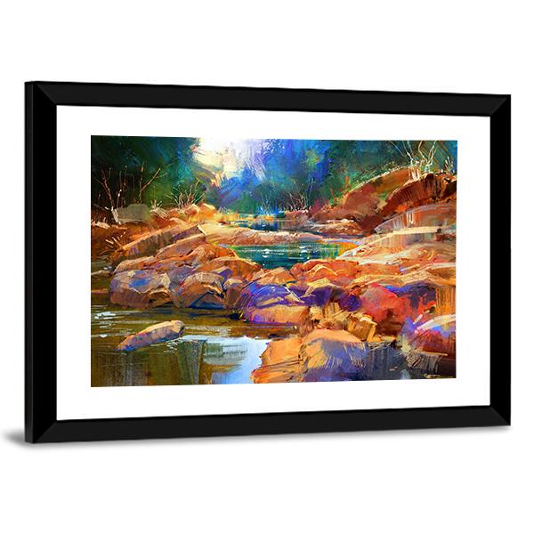 River Lines With Colorful Stones Canvas Wall Art-3 Horizontal-Gallery Wrap-25" x 16"-Tiaracle