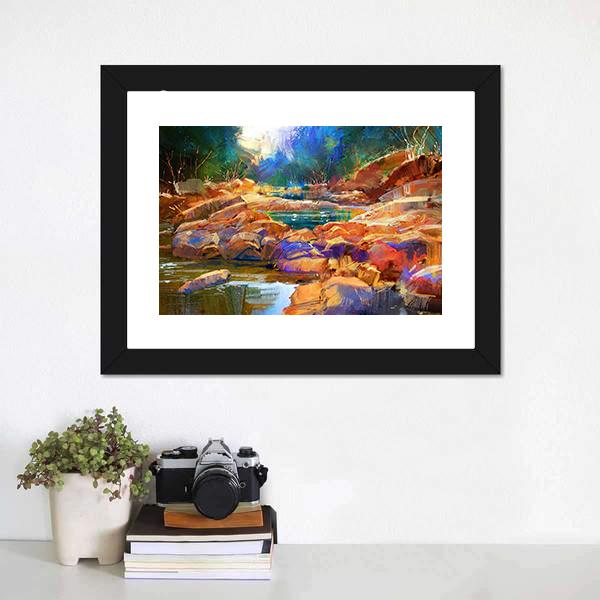 River Lines With Colorful Stones Canvas Wall Art-1 Piece-Framed Print-20" x 16"-Tiaracle