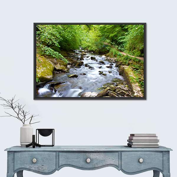 River Lyn Waters Meet Near Lynton Canvas Wall Art-1 Piece-Floating Frame-24" x 16"-Tiaracle