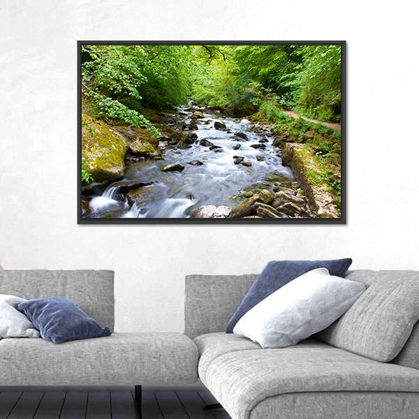 River Lyn Waters Meet Near Lynton Canvas Wall Art-3 Horizontal-Gallery Wrap-25" x 16"-Tiaracle