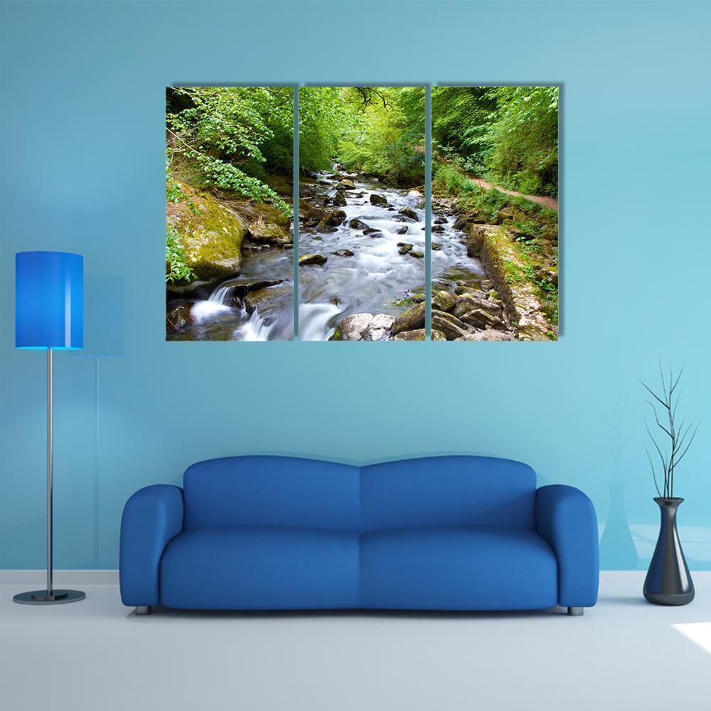 River Lyn Waters Meet Near Lynton Canvas Wall Art-3 Horizontal-Gallery Wrap-37" x 24"-Tiaracle