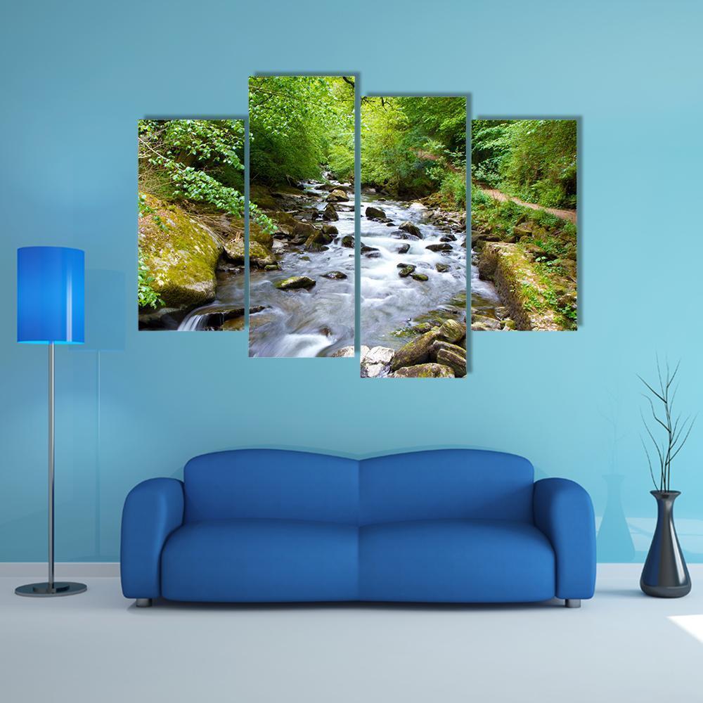 River Lyn Waters Meet Near Lynton Canvas Wall Art-4 Pop-Gallery Wrap-50" x 32"-Tiaracle