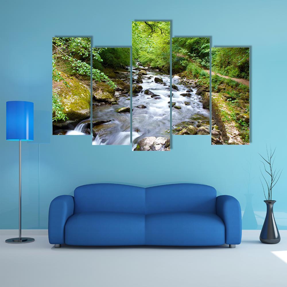 River Lyn Waters Meet Near Lynton Canvas Wall Art-5 Pop-Gallery Wrap-47" x 32"-Tiaracle