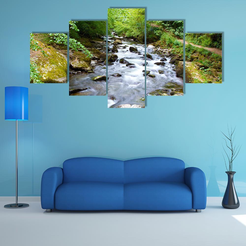 River Lyn Waters Meet Near Lynton Canvas Wall Art-5 Star-Gallery Wrap-62" x 32"-Tiaracle