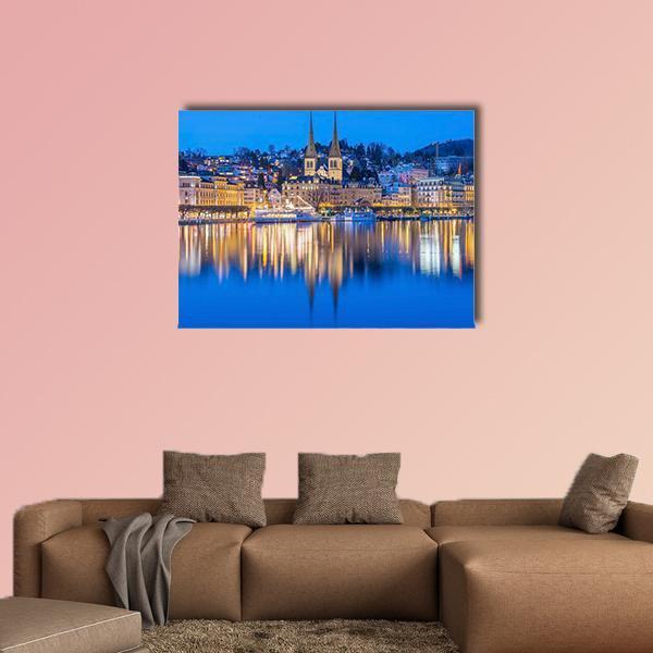 River Reuss With Church Of Saint Leodegar In Luzern Canvas Wall Art-1 Piece-Gallery Wrap-48" x 32"-Tiaracle
